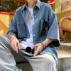 Men Denim Button-down Shirt Short Sleeve Lapel Shirt with Chest Pockets Loose Fit Casual Shirt for Summer Daily Wear Vacation Street