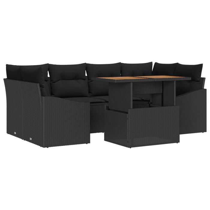 VidaXL Ensemble de canapé de jardin 7 pièces avec coussins noir en rattan synthétique 3358529