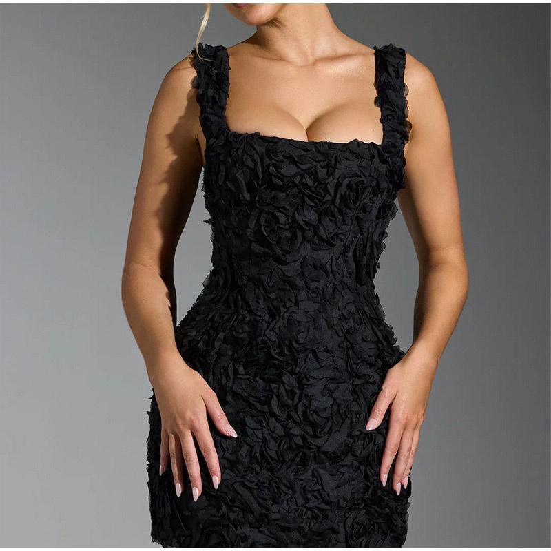 Summer 2025 Sexy Square Collar 3D Flower Slim Fit Sleeveless Strapless Short Dress Fashionable Women's Clothing Mini Dresses