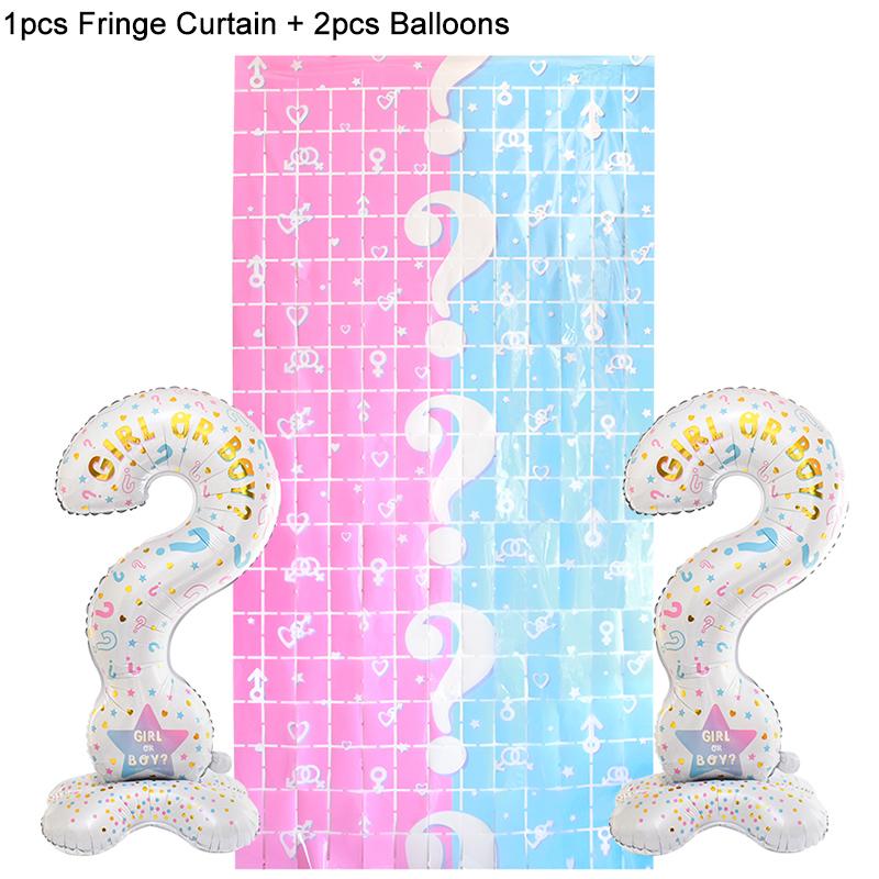 Gender Reveal Balloons with Fringe Curtain Boy or Girl Standing Foil Balloon Gender Reveal Party Decoration Supplies Baby Shower