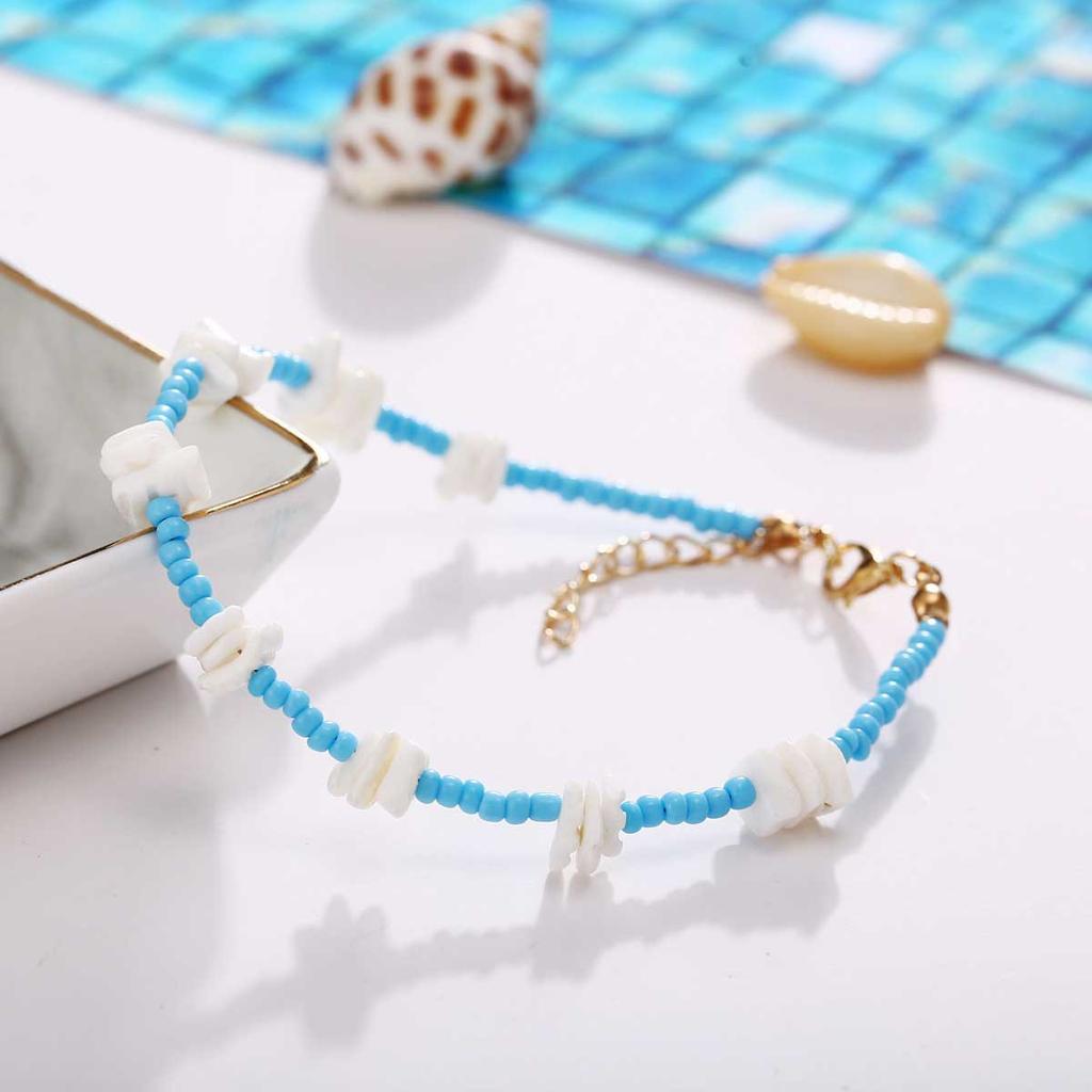 Bohemian Style Anklet Contrast Color Adjustable Shell Beads Chain Women Girls Beach Jewelry