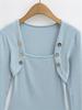 Pure Desire Style Fake Two-Piece Off-Shoulder Imitation Cashmere Square Neck Long-Sleeve Slim Fit Women's Top