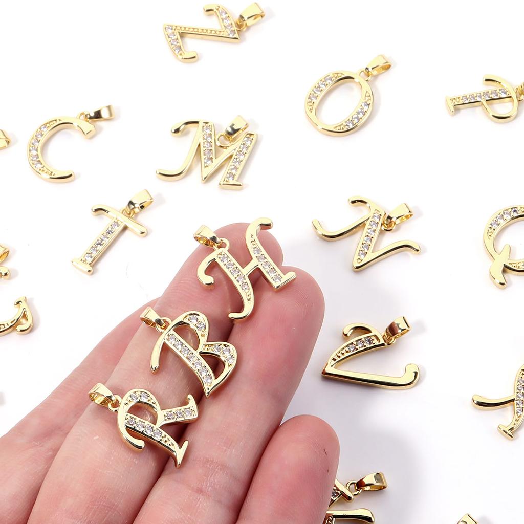 Fashion Gold Plated Letter Charms Alphabet A-Z Zircon Metal Letter Pendants For Jewelry Making DIY Bracelet Necklace Accessories