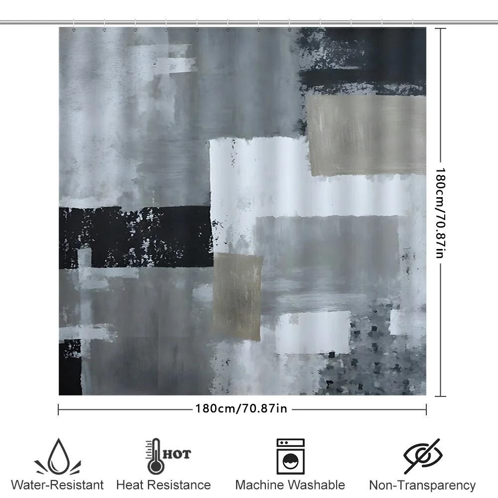 Contemporary Artistic Grey White Bath Shower Curtain Waterproof Decorative Liner for Bathroom