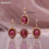 PATAYA 585 Rose Gold Farbe Klassische Rose Rot Künstliche Zirkon Ohrring Ring Anhänger Halskette Kombination Set
