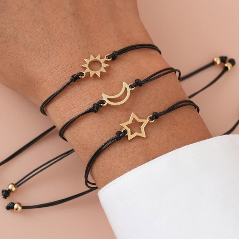 3pcs Star Moon Sun Friendship Bracelets Fashion Matching Bracelets Woven Rope Sister Bracelets for Women Teen Girls