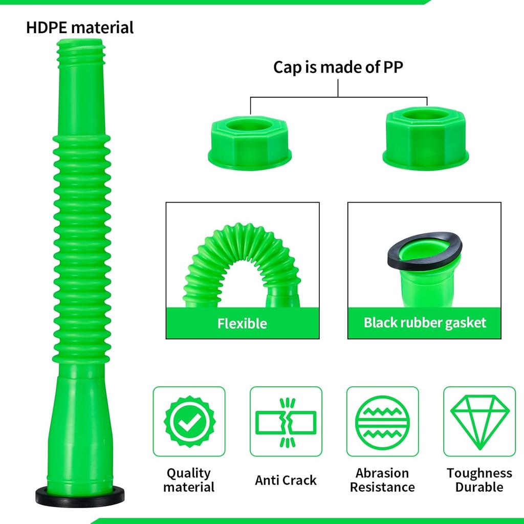 Gas Can Spout Replacement, Green Gas Can Nozzle Replacement For Most 1/2/5/10 Gas Cans,Good Pour,Leak Proof (5 Pack Green)