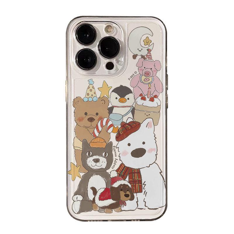 Cute Animal Transparent Phone Case for Apple 11/12/13/14/15PROMAX/16PRO