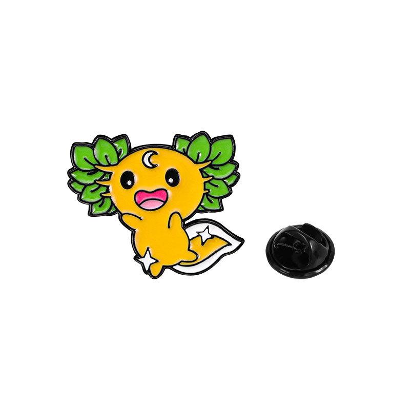 Original Enamel Alloy Brooch Cute Axolotl Flower Animal Pin Badge for Student Backpack Clothes Bag Decoration