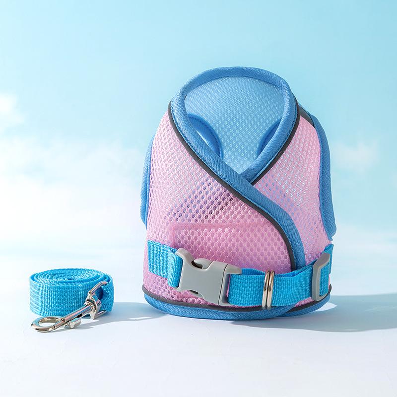 Summer Color Matching Leash Dog Chest Strap Vest Type Grid Breathable Walking Dog Leash Dog Chain Pet Cat Rope