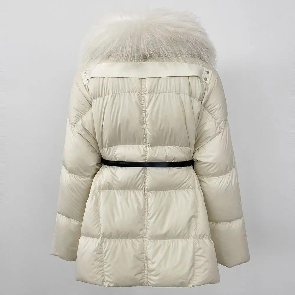 OFTBUY Winter Jacket Women Natural Real Raccoon Fur Collar Belt Thick Warm Duck Down Coat Detachable Outerwear Streetwear Casual