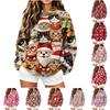 Sweatshirt à col roulé en flanelle à manches longues avec imprimé de Noël décontracté pour femme pour les fêtes