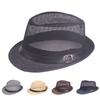Herren Fedora Breiter Rand Netz Frühling Sommer Einfarbige Flache Krempe Sonnenschutzhut für Draußen