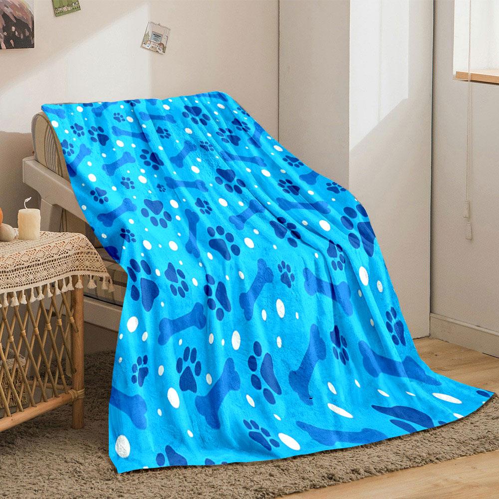 Blue Bone and Paw Print Pattern print blanket soft and cozy perfect for the living room bed sofa or a nap,gift