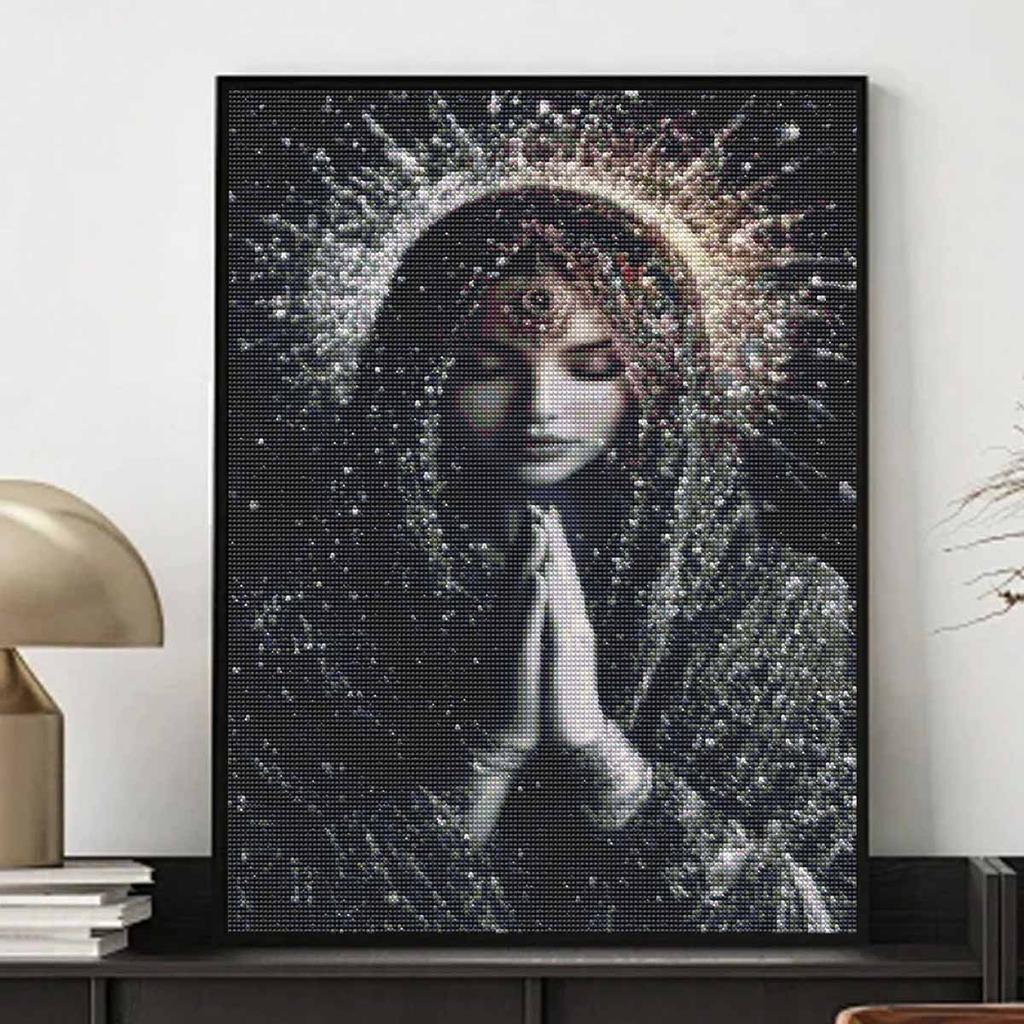 Prayer DIY Diamond Art Painting Kit with Shiny Resin Diamonds for Adults Relaxing Craft Wall Decor and Handmade Gift Idea Set Decor