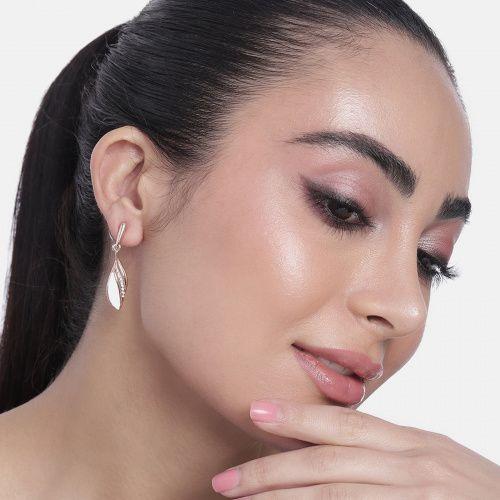 

Estele Women s Leaf Earrings Rose Gold Plated Enamel