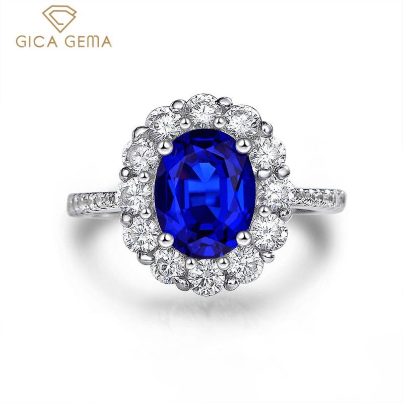 Gica Gema 925 Sterling Silver Created Sapphire Zircons Gemstone Rings For Women Sparkling Wedding Fine Jewelry