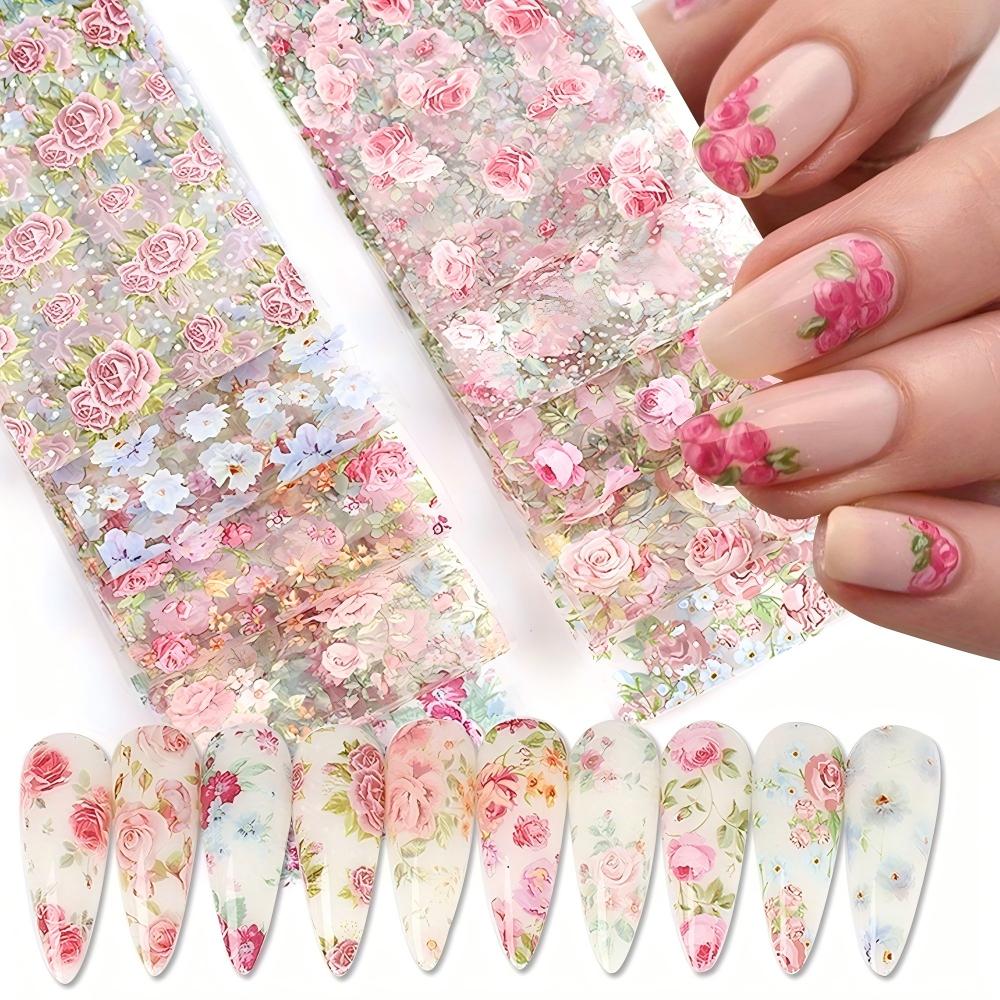 10PCS Mixed Nail Art Foils Transfer Sticker Set Rose Flower Designs Floral Starry Sky Nail Wraps Wedding Summer Manicure Decor