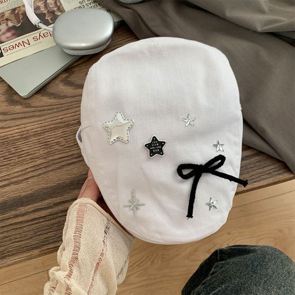 Cotton Y2k Painter Hat Korean Style Female Artist Hat Autumn Retro Star Forward Berets  Women