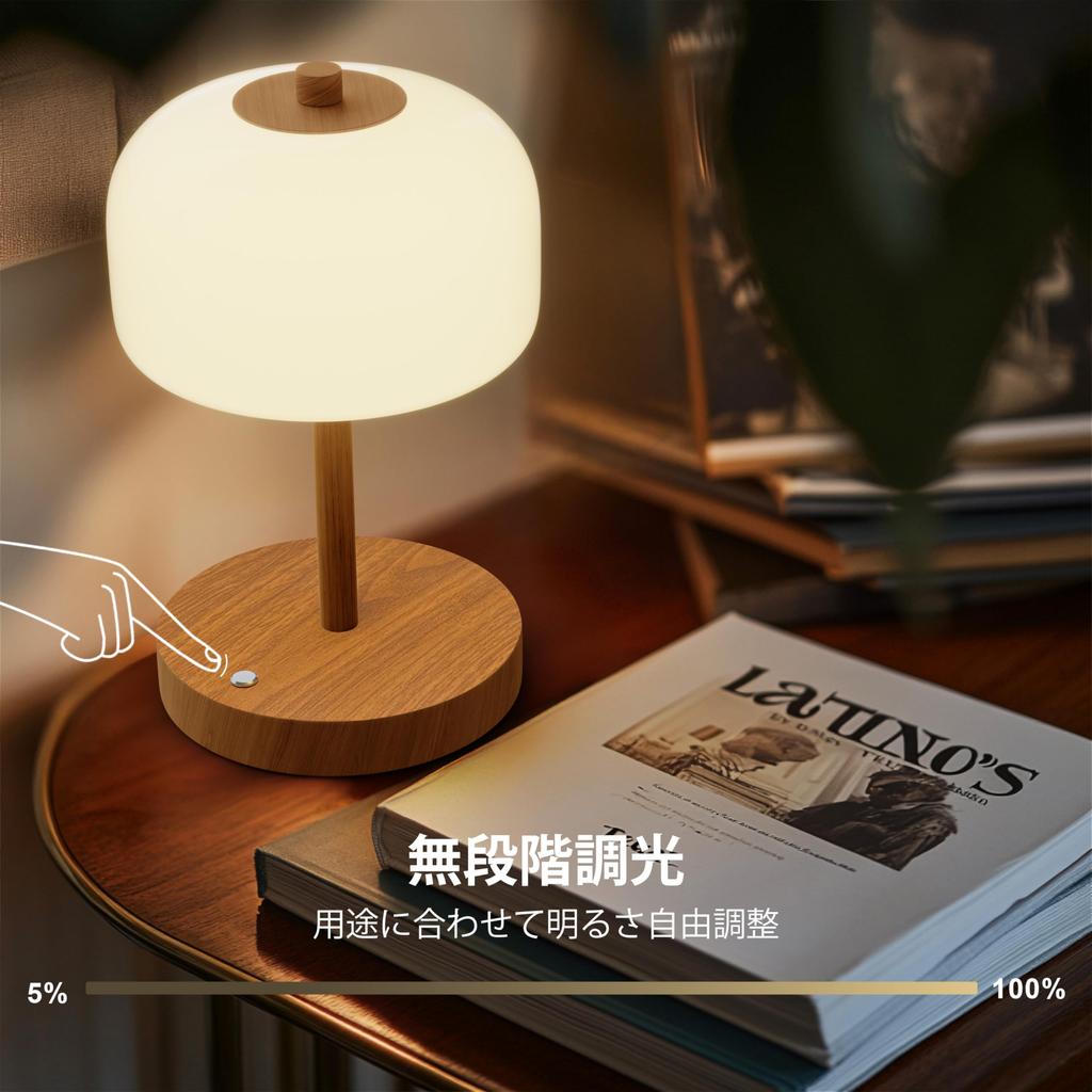 Gormena Table Lamps, Set of 2, Glass Shades, Cordless, Stylish, Japanese-Style, Bedside Lamp, Ambient Lighting, 3 Color Modes, Stepless Dimming, USB