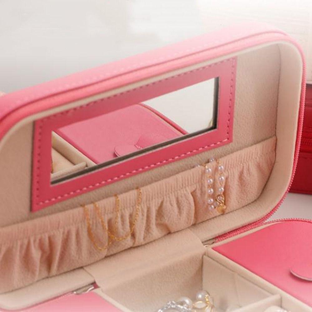 PU Travel Jewelry Case Solid Color Jewelry Display Box Simple Zipper Stotage Boxes  Women
