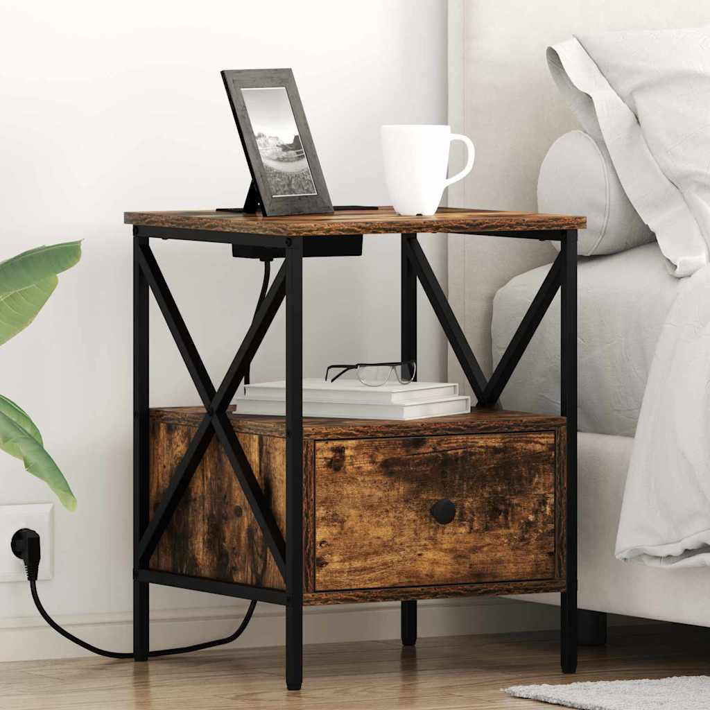 Nightstand Smoked Oak 41.5 x 40.5 x 55 cm Engineered Wood