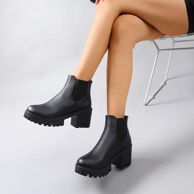 Herbst und Winter neue große Größe dicker Absatz Martin Stiefel Damen Plateau Kurzstiefel Hoher Absatz Lederstiefel