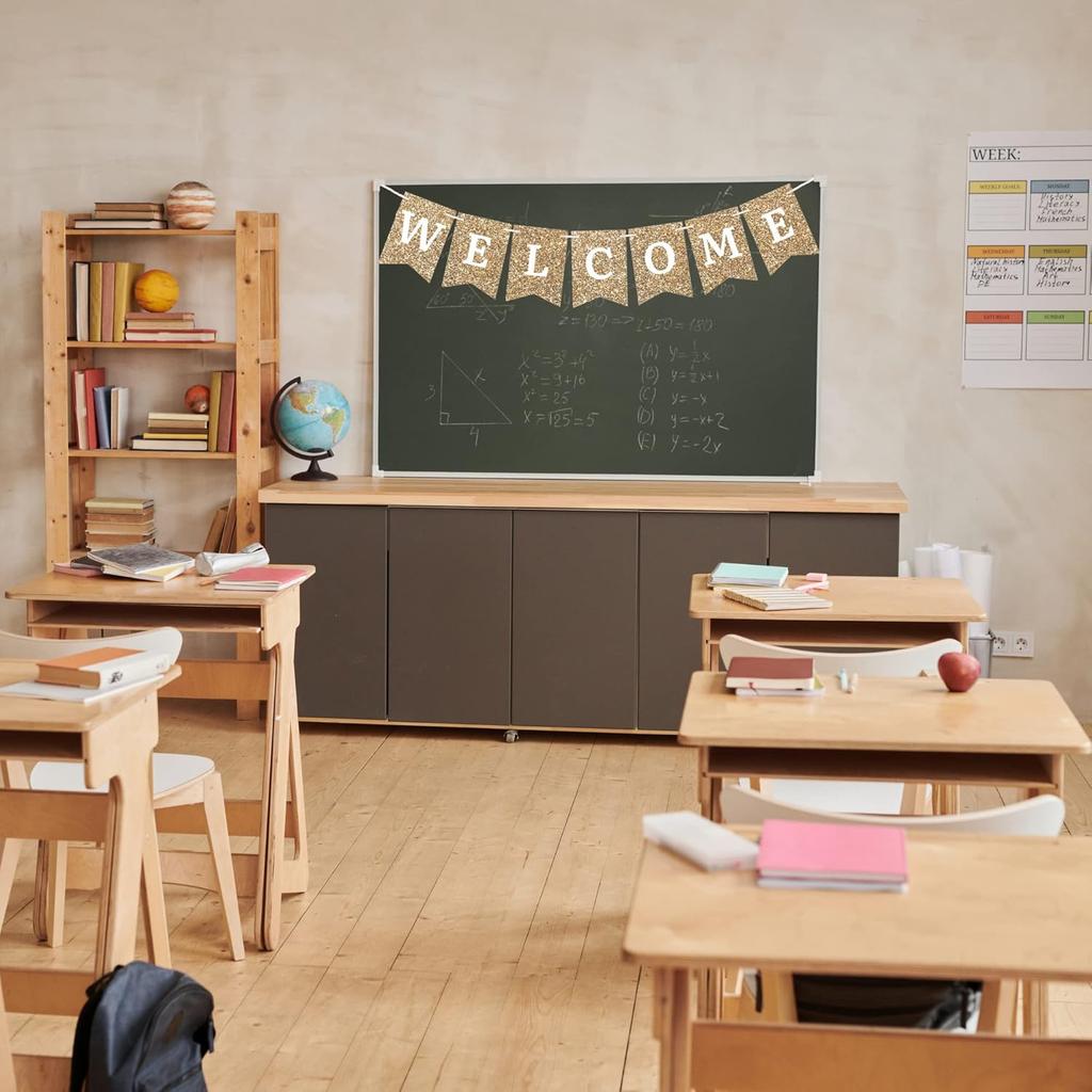 Pre-strung Welcome Banner - No DIY - Gold Glitter Welcome Banner - Pre-strung On 6 Ft Strand - Classroom, Office, Front Door, Baby & Bridal Showers