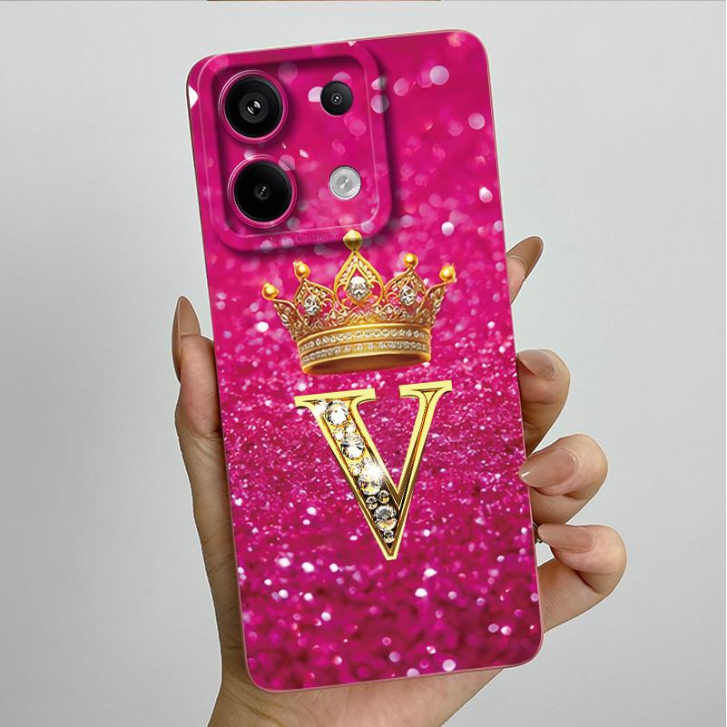 

For Xiaomi Redmi Note 14S 4G Phone Case Crown Initial Letter Liquid Silicone Soft Back Cover For Redmi Note14S 14 S Coque Capa Redmi Note 14S