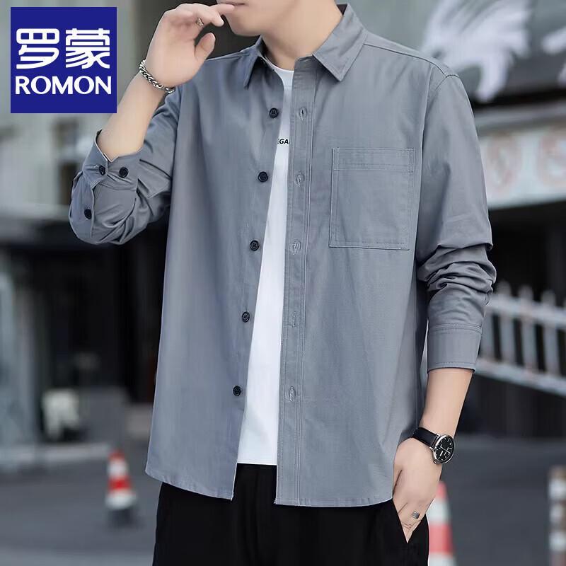 

Romon Men s 100% Cotton Solid Long-Sleeve Casual Shirt M