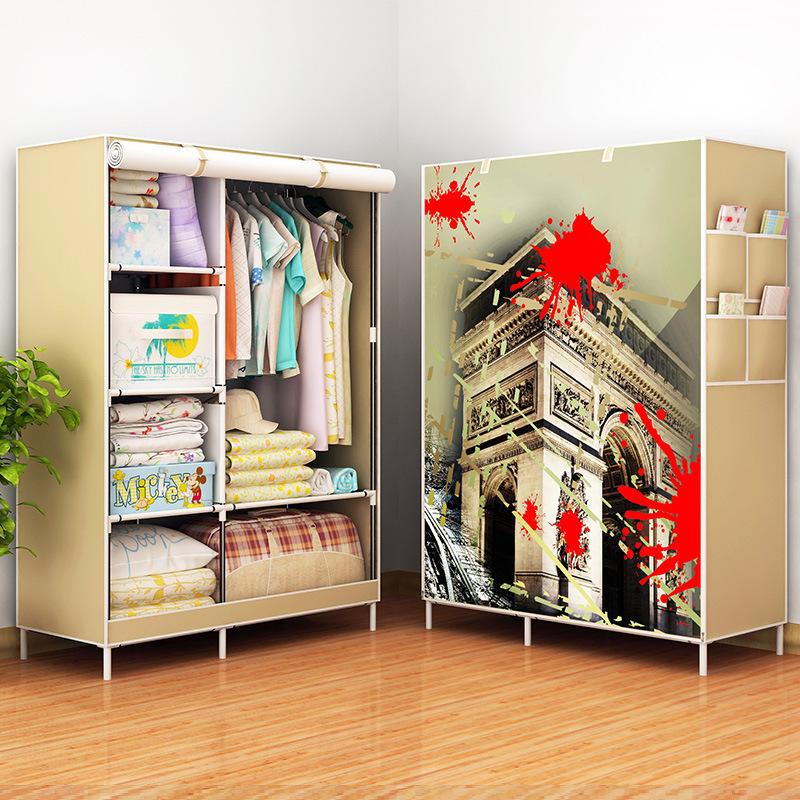 Simple rental house fabric fabric wardrobe student dormitory steel pipe reinforced steel frame assembly wardrobe dormitory folding wardrobe