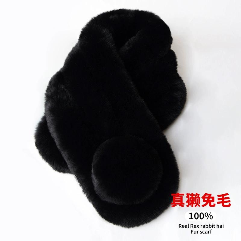 Versatile Rabbit Hair Scarf Women's Autumn and Winter Warm Real Rex Rabbit Hair Scarf Solid Color Children's Universal Thickened Hair