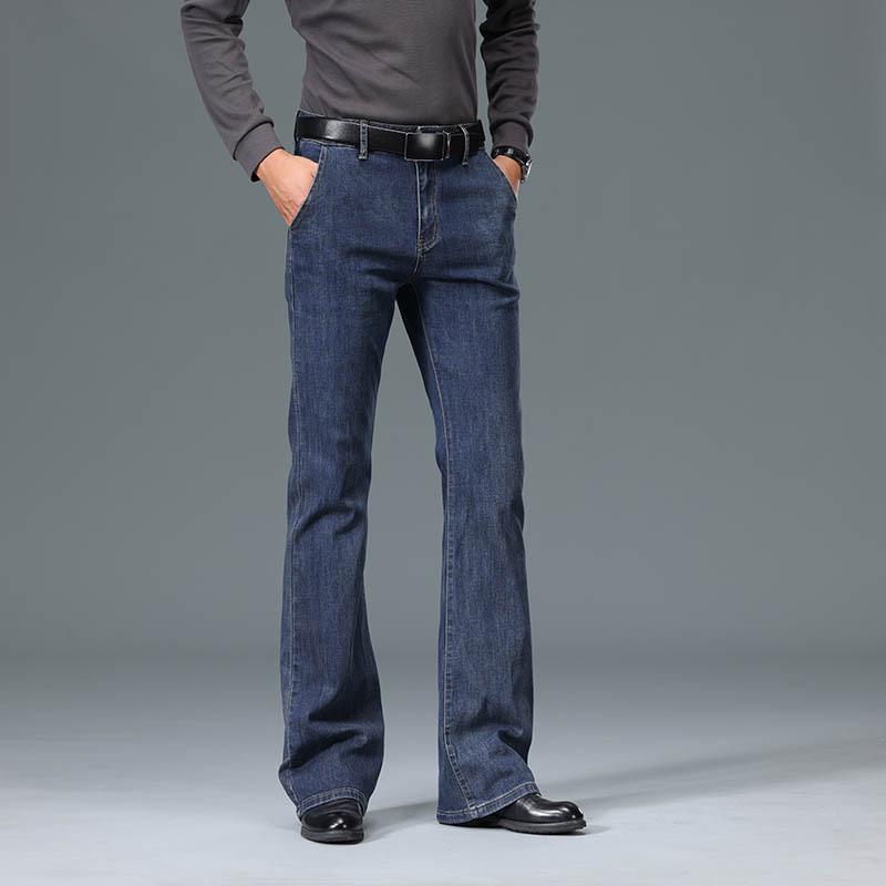 Men's Mid-Rise Stretch Flared Jeans, Cassic Design Flared Jeans Men's Blue Jeans