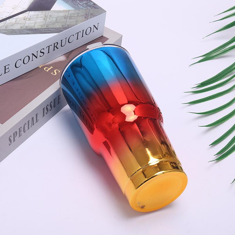 30Oz Car Cup 304 Stainless Steel Vacuum Uv Plating Gradual Change Color Belly Cup Creative Car Ice Cup