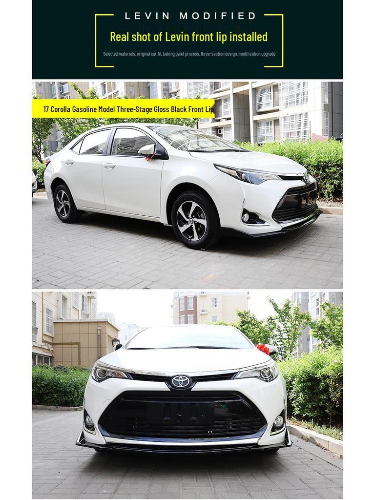 Toyota Levin 17-18 Front & Rear Body Kit: Modified Splitter, Bumper Lip, Spoilers, and Side Skirts.