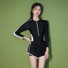 Conservative Long Sleeve Swimwear: Slimming Tummy Control Boyleg One-Piece for Female Students