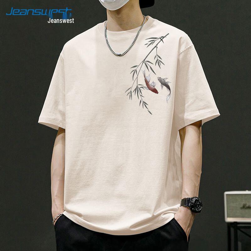 Jeanswest Men's Guochao Koi Print Cotton T-Shirt