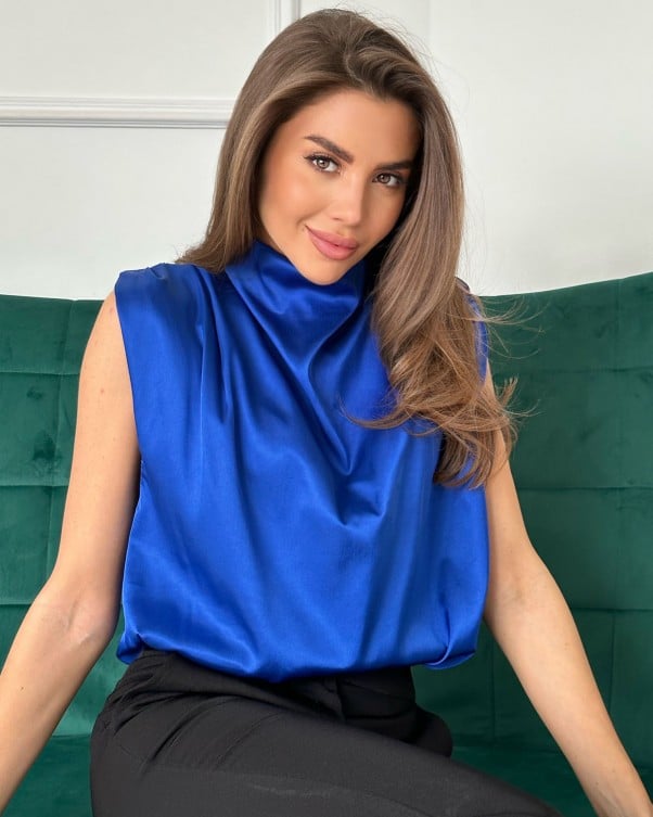

Блуза шовкова без рукавів ISSA Plus синій