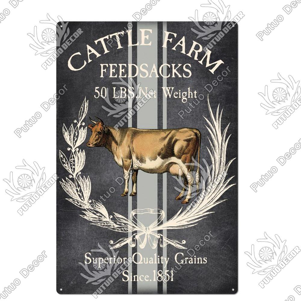 Putuo Decor Farm Tin Sign Milk Vintage Tin Sign Plaque Metal Plate Retro Poster for Farmhouse Cow Pig Wall Stickers Art Decor