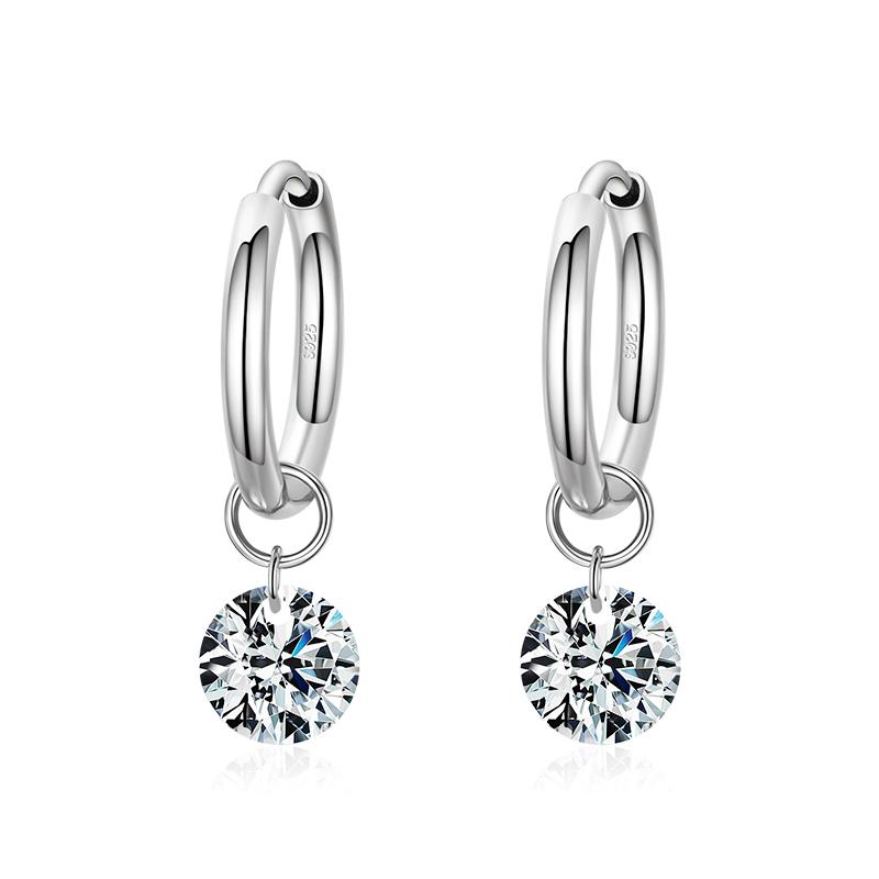 Modian 100% 925 Silver Classic Circle Sparkling Clear CZ Hoop Earrings For Women Luxury Wedding Statement Jewelry Arete
