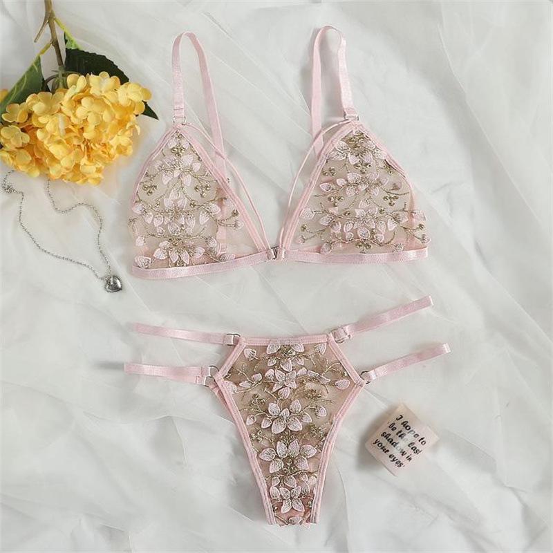 Sexy 3D Embroidered Floral Bra and Panty Set - Erotic Lingerie 2049