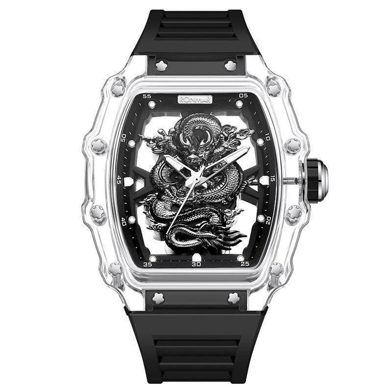 Langma R акриловые полые прозрачные винные бочки мужские кварцевые часы автоматические кварцевые часы тренд спорт чёрный