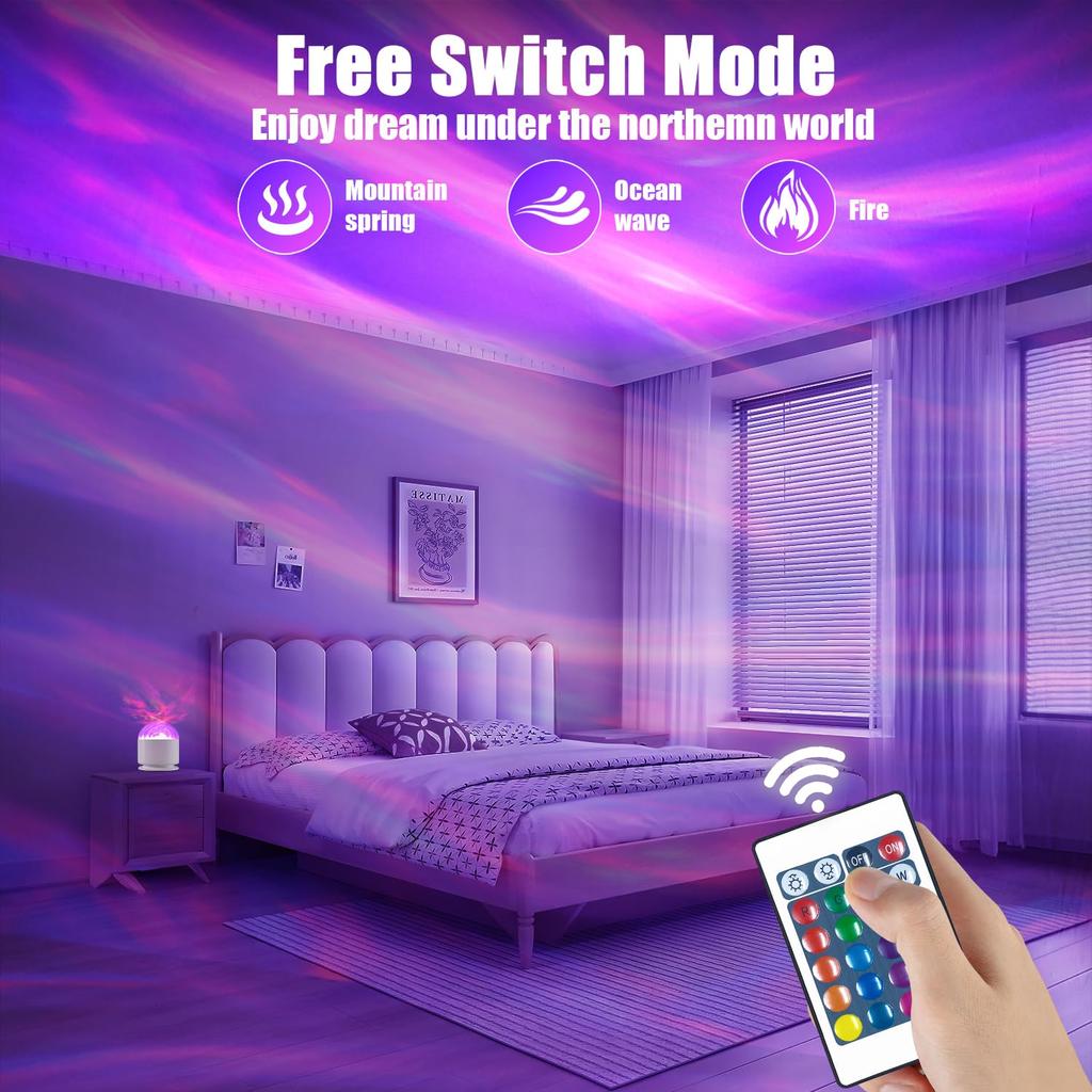 Starry Sky Galaxy Northern Aurora/Water Ripple LED Night Light 16 Color 360°Rotating RGB USB Lamp Remote Projector Ambient Light