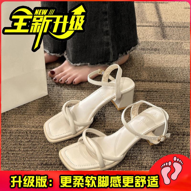 Sandals women's summer 2025 fashion versatile gentle retro thick heel non-slip word with high heels summer square head