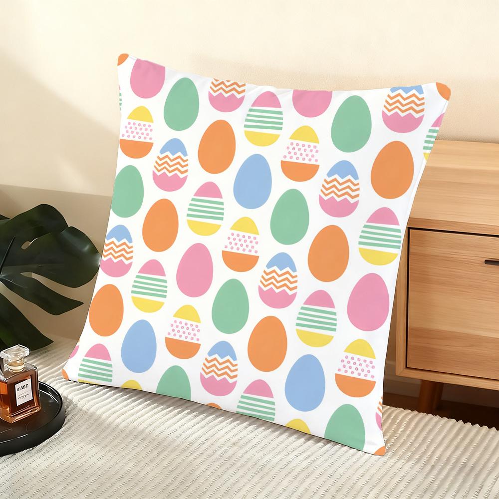 Happy Easter Cushion Cover Soft Short Plush Pillow Cover Smooth Cozy Texture Aesthetic Cushion Case Home Decor