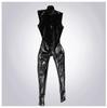 Sexy Men Elastic Pu Bodysuit Sleeveless  Zipper Open Crotch Sexy Tights Pvc Latex Glossy Shiny Stage Dance Wear Plus Size