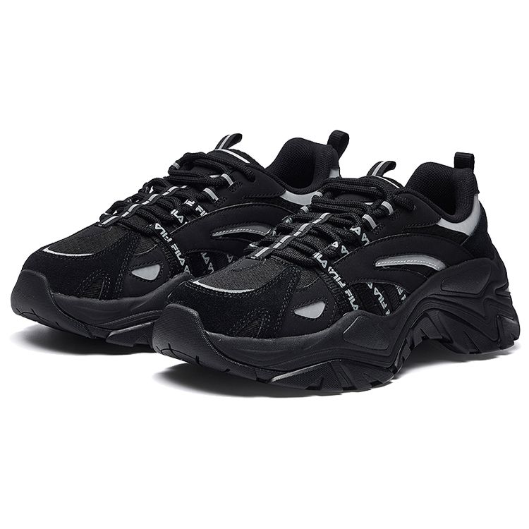 FILA Sofia Fishbone Shoes Round Toe Lace-Up Shock Absorbing Non-Slip Breathable Low-Top Casual Shoes Women sneaker Black F12W034120FBK