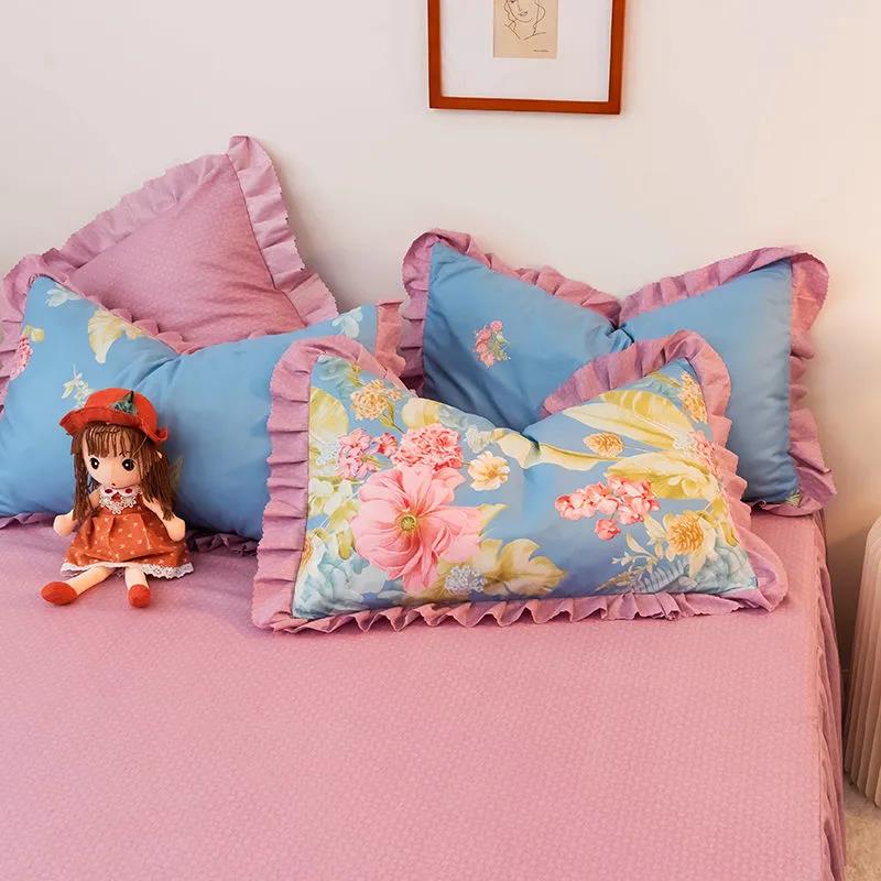Pastoral Print Lace Pillowcase Plus Size 48*74cm Two-pack Pillow Core Dust Cover Student Dormitory