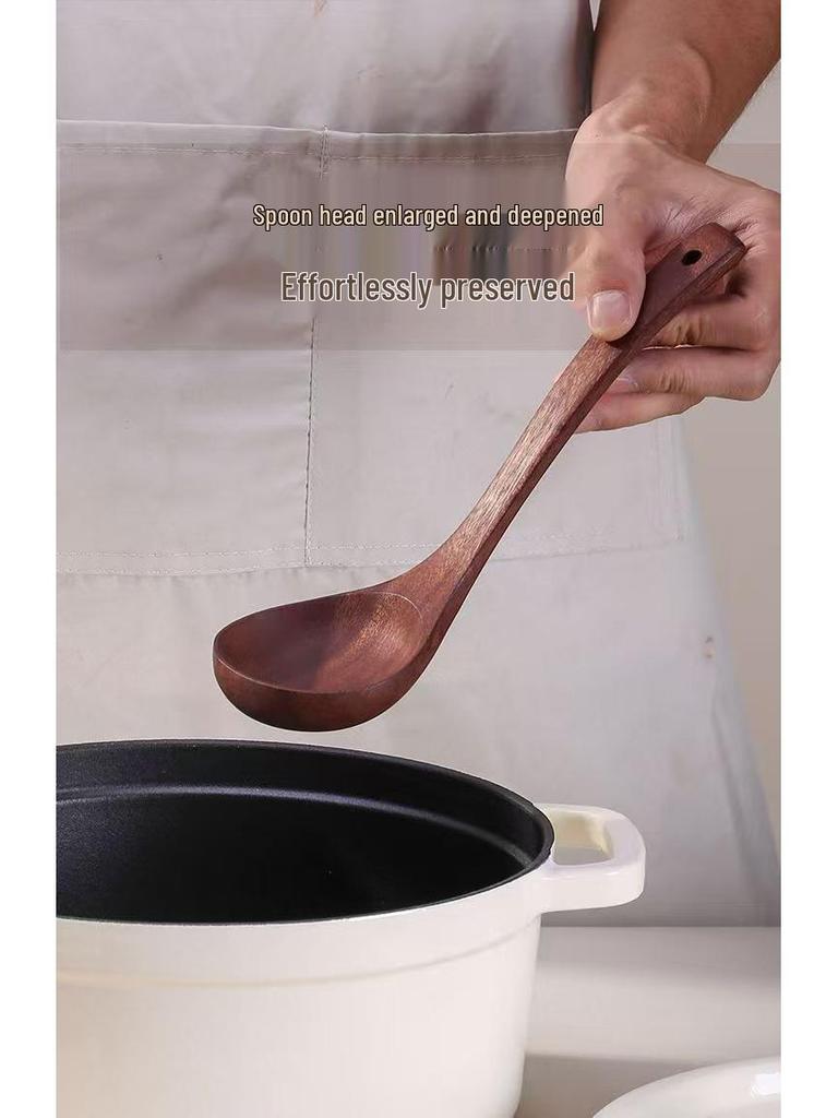 Suppenkelle & Reislöffel aus Ebenholz, Antihaftbeschichtet, Langer Griff, Japanischer Stil.