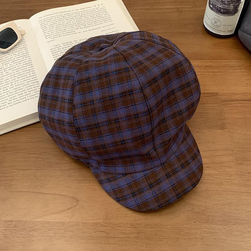 Vintage Red Plaid Cloud Beret Hat For Women Summer Casual Fashion Accessory